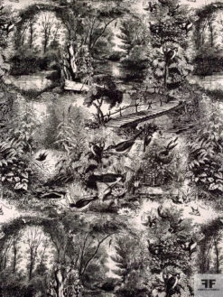Toile De Jouy Landscape Printed Cotton Lawn - Midnight Brown / White-Beige