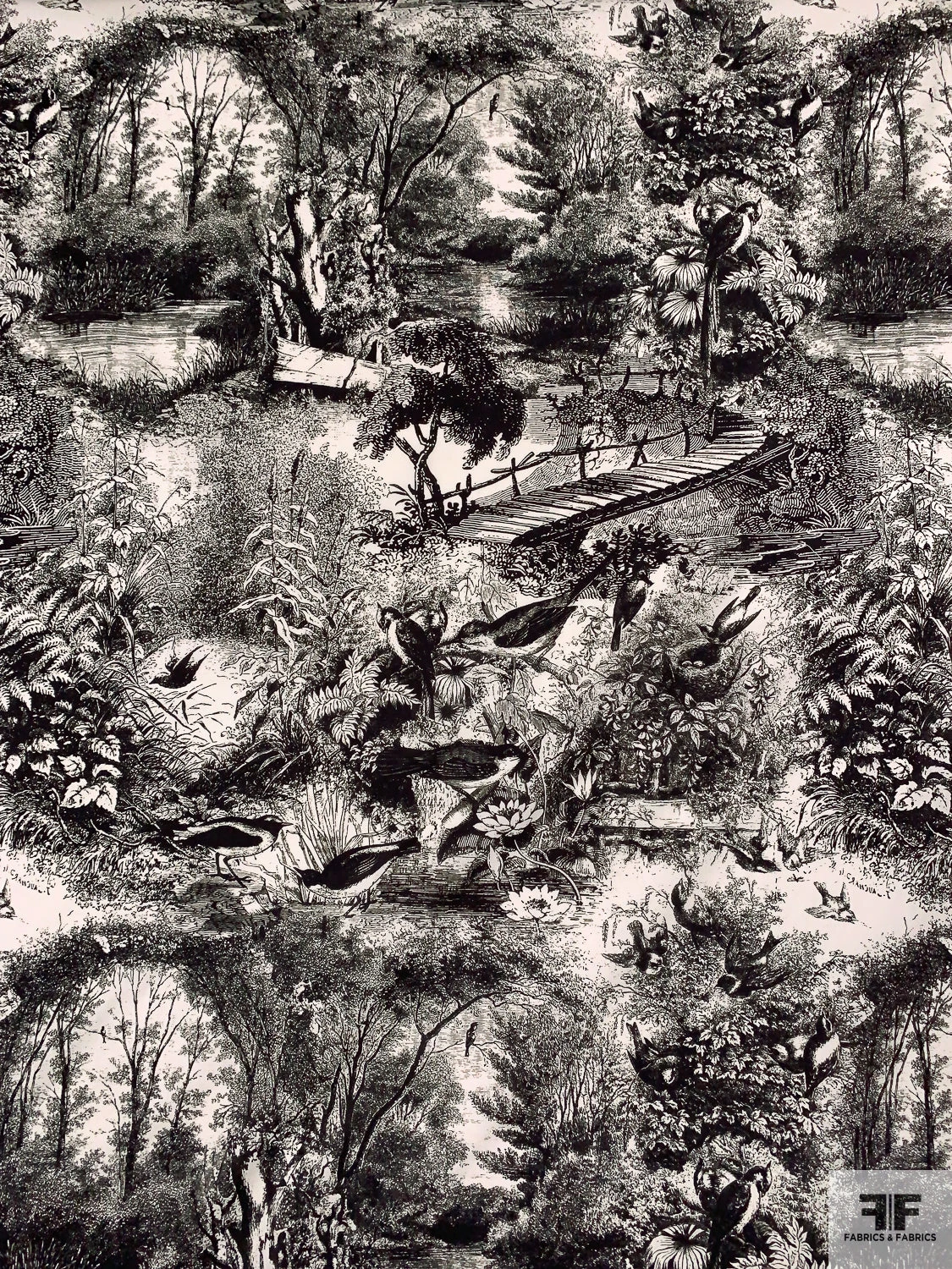 Toile De Jouy Landscape Printed Cotton Lawn - Midnight Brown / White-Beige 3 Toile De Jouy Landscape Printed Cotton Lawn - Midnight Brown / White-Beige