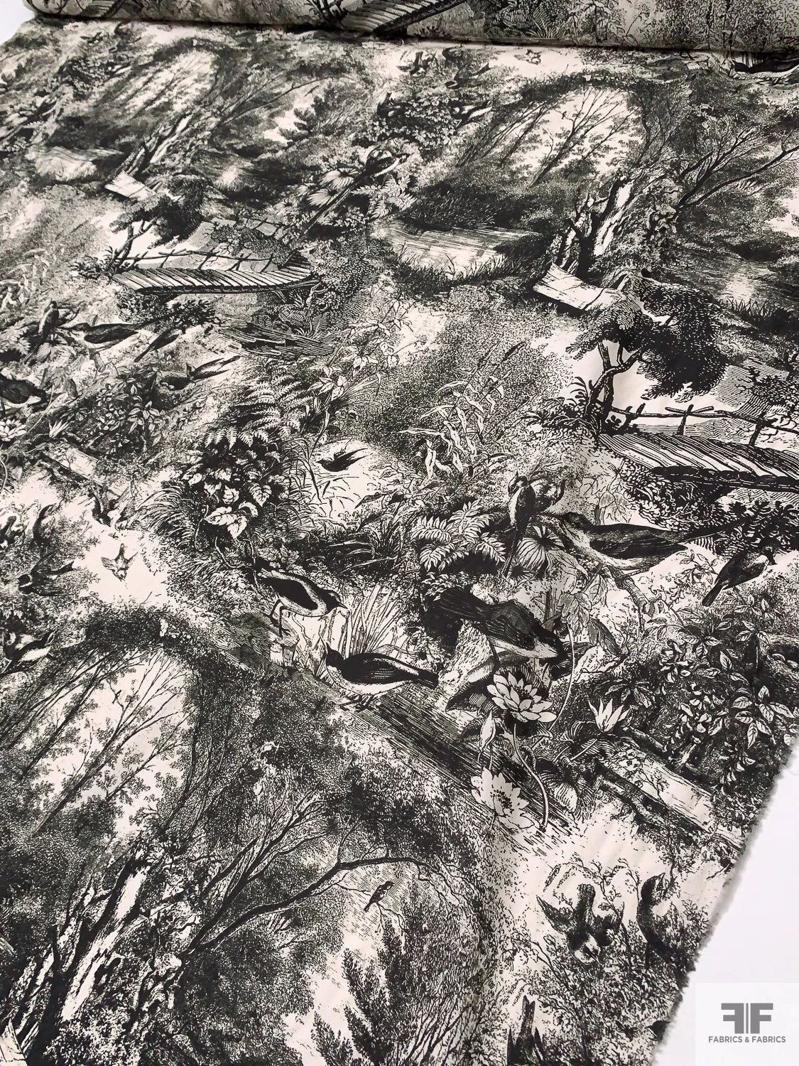 Toile De Jouy Landscape Printed Cotton Lawn - Midnight Brown / White-Beige 4 Toile De Jouy Landscape Printed Cotton Lawn - Midnight Brown / White-Beige - Image 2