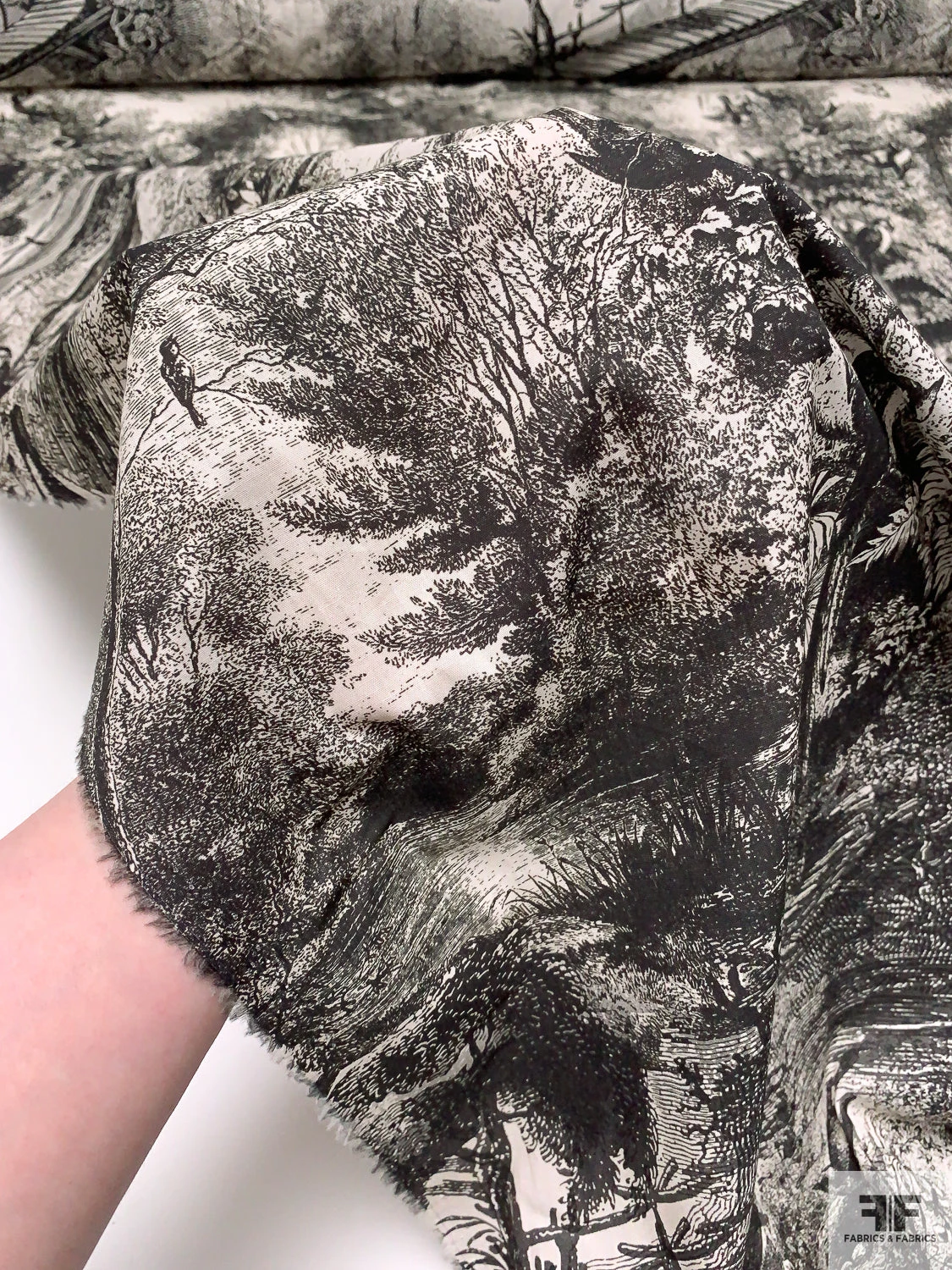 Toile De Jouy Landscape Printed Cotton Lawn - Midnight Brown / White-Beige 11 Toile De Jouy Landscape Printed Cotton Lawn - Midnight Brown / White-Beige - Image 9