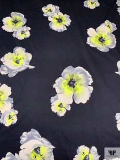 Italian Floral Printed Stretch Cotton Sateen-Twill - Black / Neon Yellow / Beige / Grey