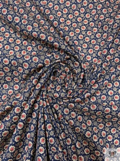 Made In Japan Ditsy Floral Printed Open-Basketweave Cotton - Navy / Cream-Beige / Red