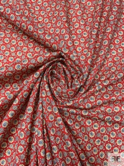 Made In Japan Ditsy Floral Printed Open-Basketweave Cotton - Red / Cream-Beige / Baby Blue