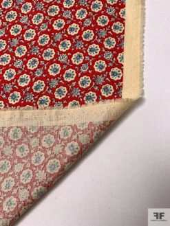 Made In Japan Ditsy Floral Printed Open-Basketweave Cotton - Red / Cream-Beige / Baby Blue -Fabrics And Fabrics Store 20279 6