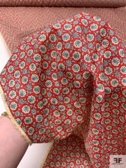Made In Japan Ditsy Floral Printed Open-Basketweave Cotton - Red / Cream-Beige / Baby Blue -Fabrics And Fabrics Store 20279 8