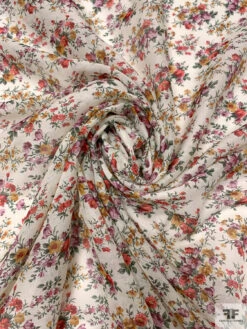 Cottage Floral Printed Silk-Cotton Voile - Off-White / Dusty Cranberry / Dusty Purple / Dark Sage
