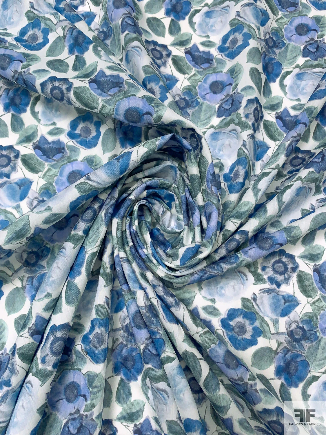 Italian Liberty Of London Floral Printed Cotton Lawn - Blues / Smokey Sage / Off-White 3 Italian Liberty Of London Floral Printed Cotton Lawn - Blues / Smokey Sage / Off-White