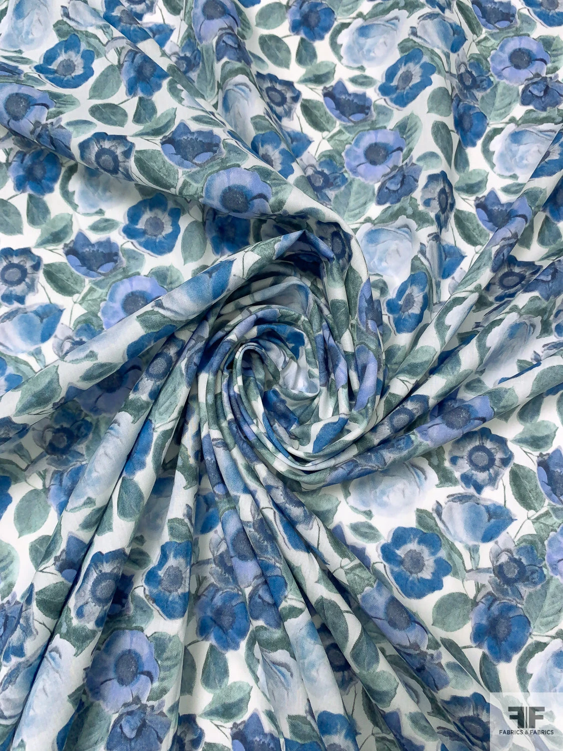 Italian Liberty Of London Floral Printed Cotton Lawn - Blues / Smokey Sage / Off-White 5 Italian Liberty Of London Floral Printed Cotton Lawn - Blues / Smokey Sage / Off-White - Image 3