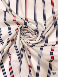 Vertical Striped Printed Cotton Lawn - Off-White / Navy Blue / Red 13 Vertical Striped Printed Cotton Lawn - Off-White / Navy Blue / Red -Fabrics And Fabrics Store 20284 2