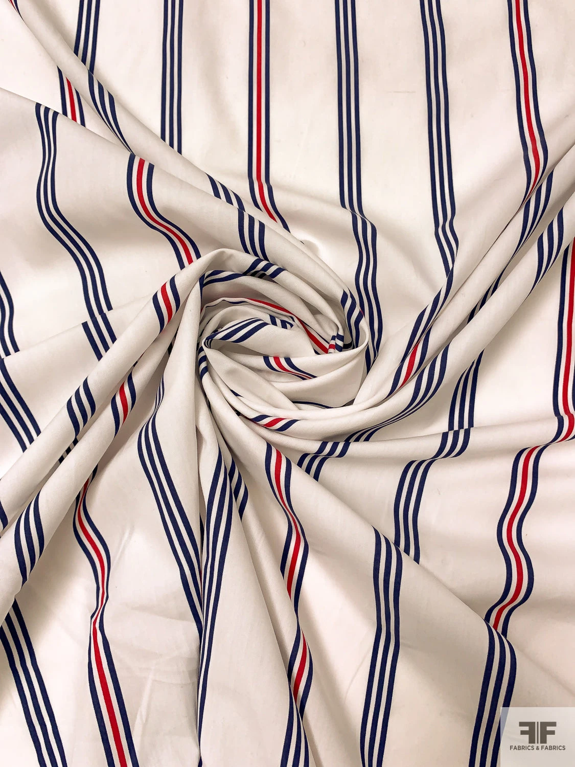 Vertical Striped Printed Cotton Lawn - Off-White / Navy Blue / Red 5 Vertical Striped Printed Cotton Lawn - Off-White / Navy Blue / Red - Image 3