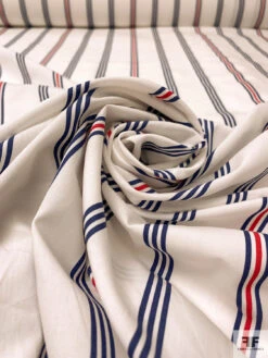 Vertical Striped Printed Cotton Lawn - Off-White / Navy Blue / Red 14 Vertical Striped Printed Cotton Lawn - Off-White / Navy Blue / Red -Fabrics And Fabrics Store 20284 3