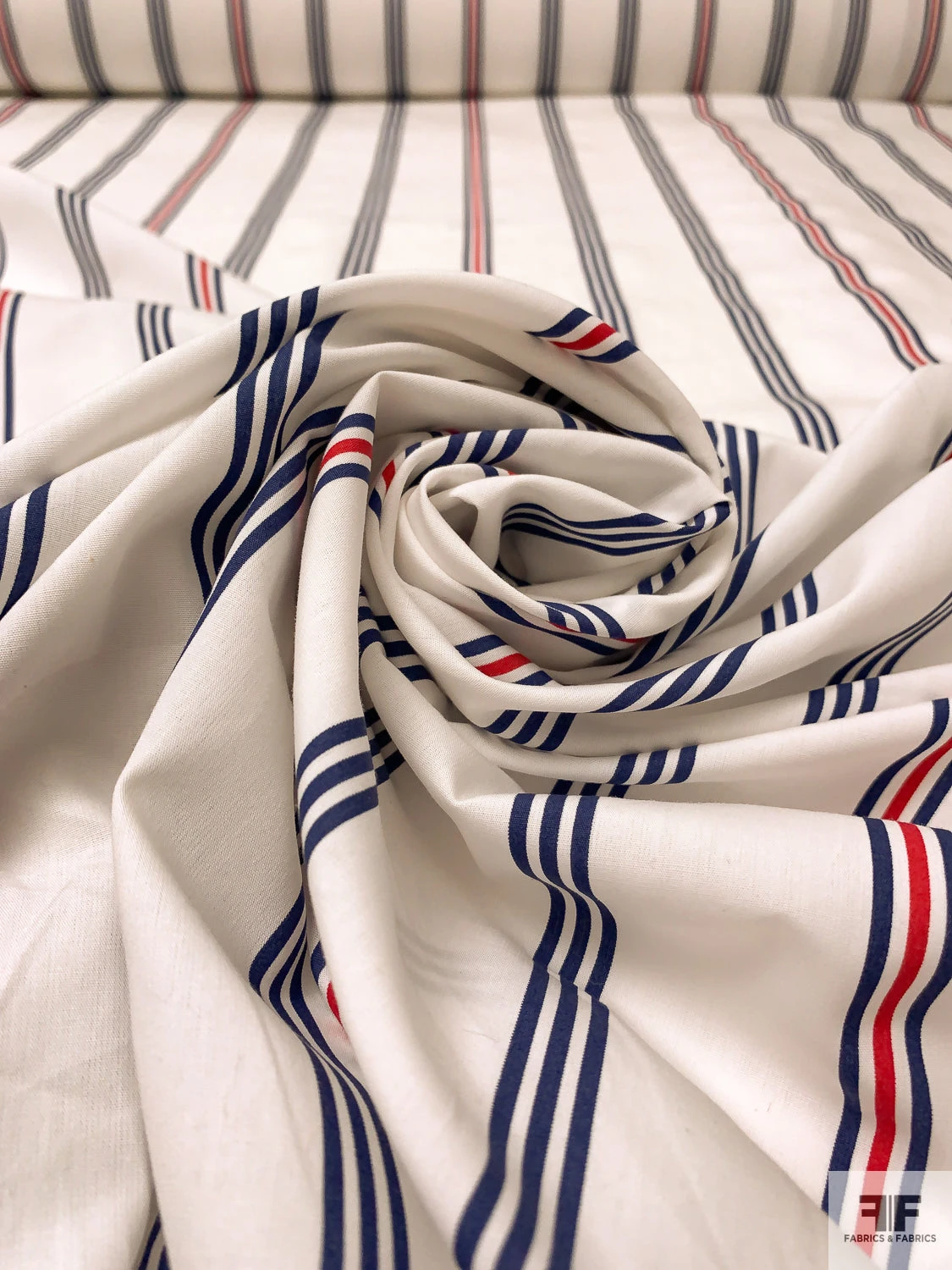 Vertical Striped Printed Cotton Lawn - Off-White / Navy Blue / Red 6 Vertical Striped Printed Cotton Lawn - Off-White / Navy Blue / Red - Image 4