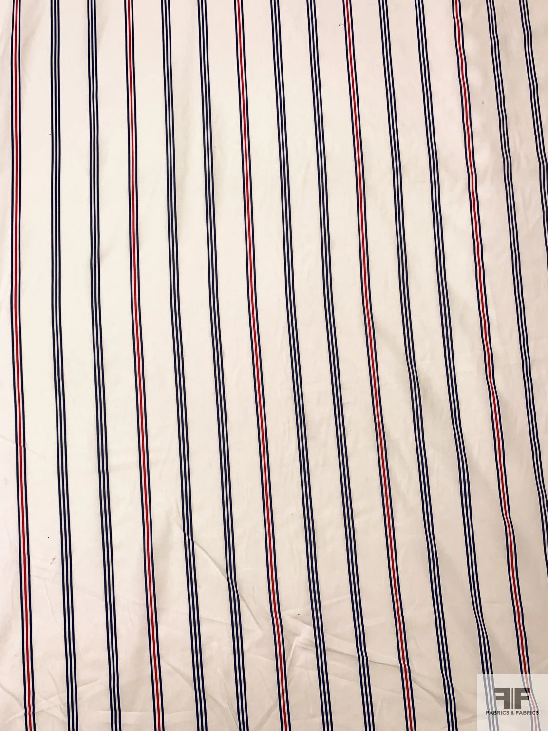 Vertical Striped Printed Cotton Lawn - Off-White / Navy Blue / Red 7 Vertical Striped Printed Cotton Lawn - Off-White / Navy Blue / Red - Image 5