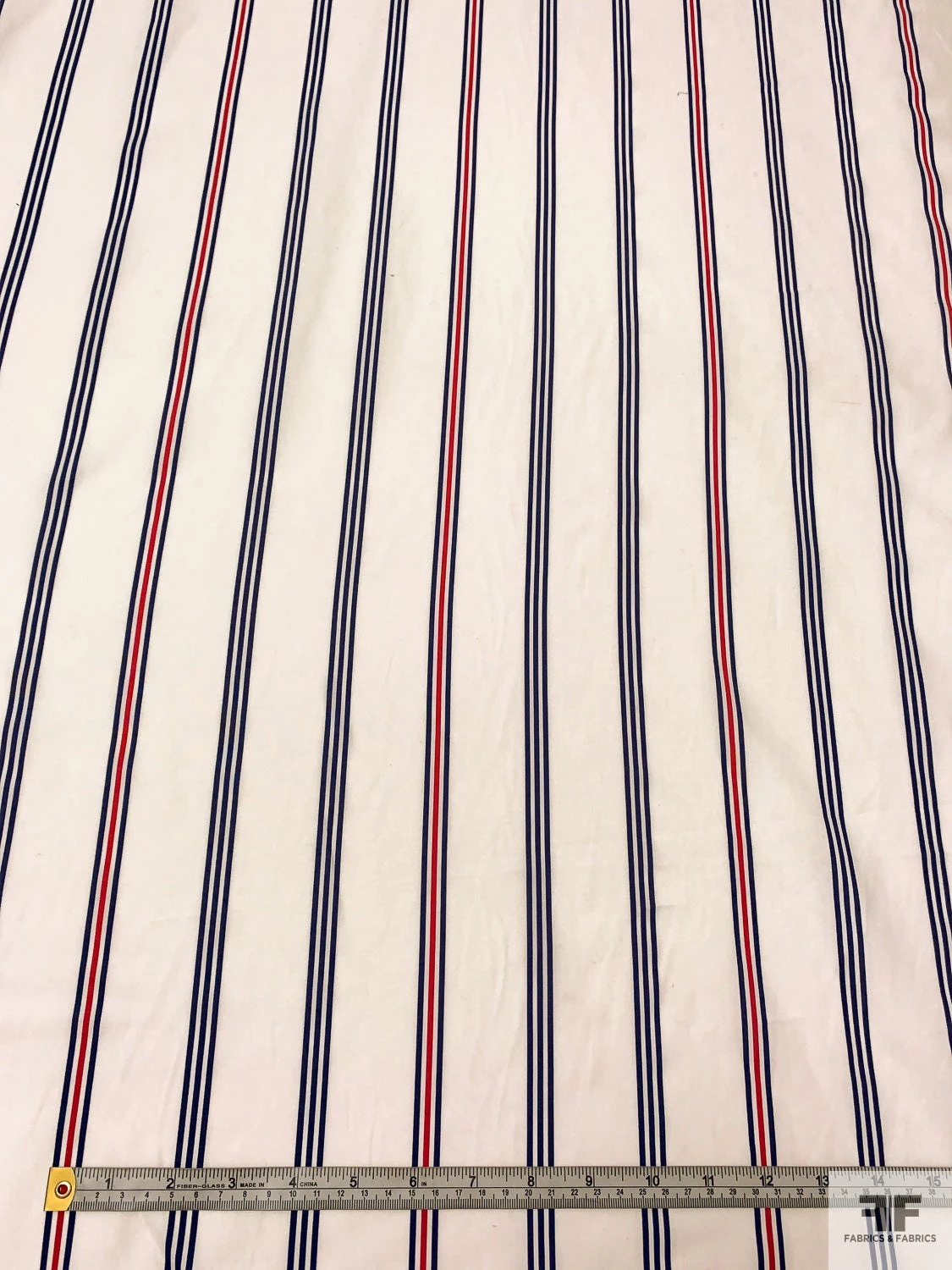 Vertical Striped Printed Cotton Lawn - Off-White / Navy Blue / Red 4 Vertical Striped Printed Cotton Lawn - Off-White / Navy Blue / Red - Image 2