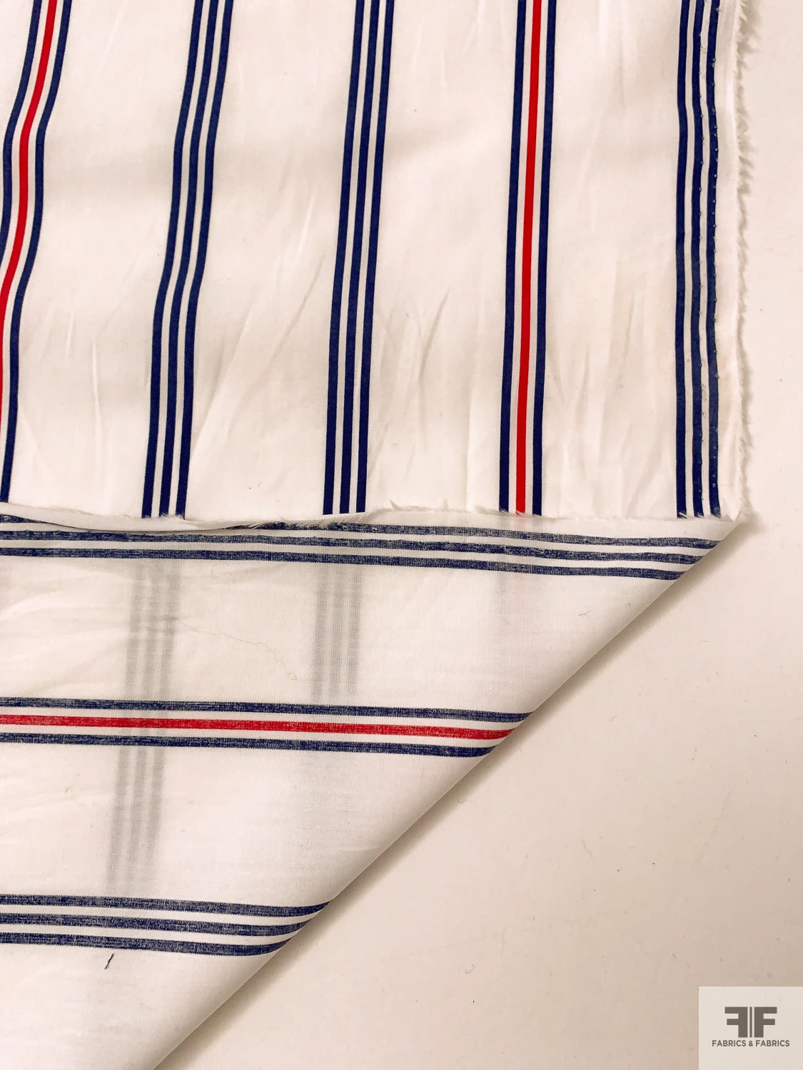 Vertical Striped Printed Cotton Lawn - Off-White / Navy Blue / Red 9 Vertical Striped Printed Cotton Lawn - Off-White / Navy Blue / Red - Image 7