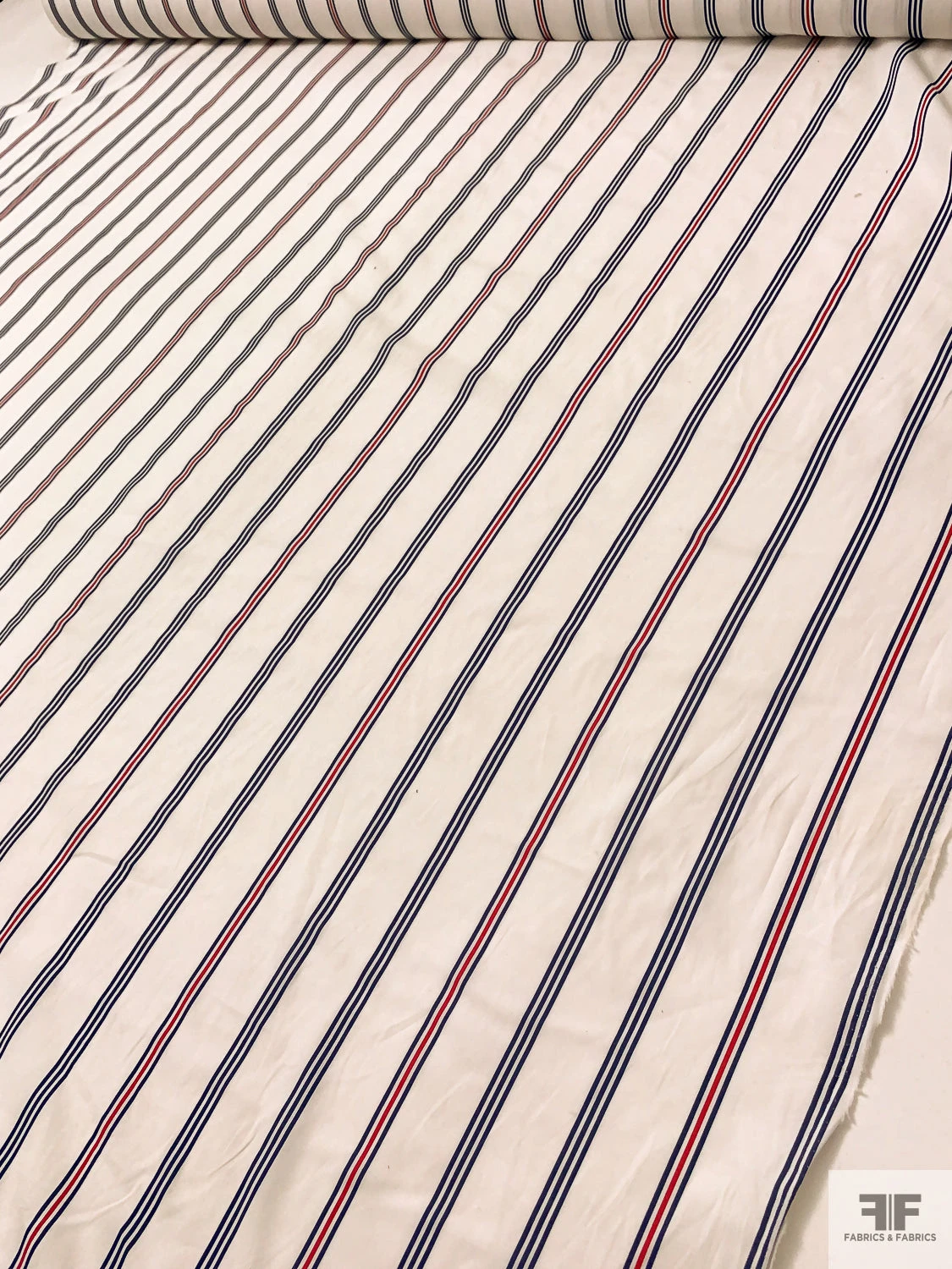 Vertical Striped Printed Cotton Lawn - Off-White / Navy Blue / Red 10 Vertical Striped Printed Cotton Lawn - Off-White / Navy Blue / Red - Image 8