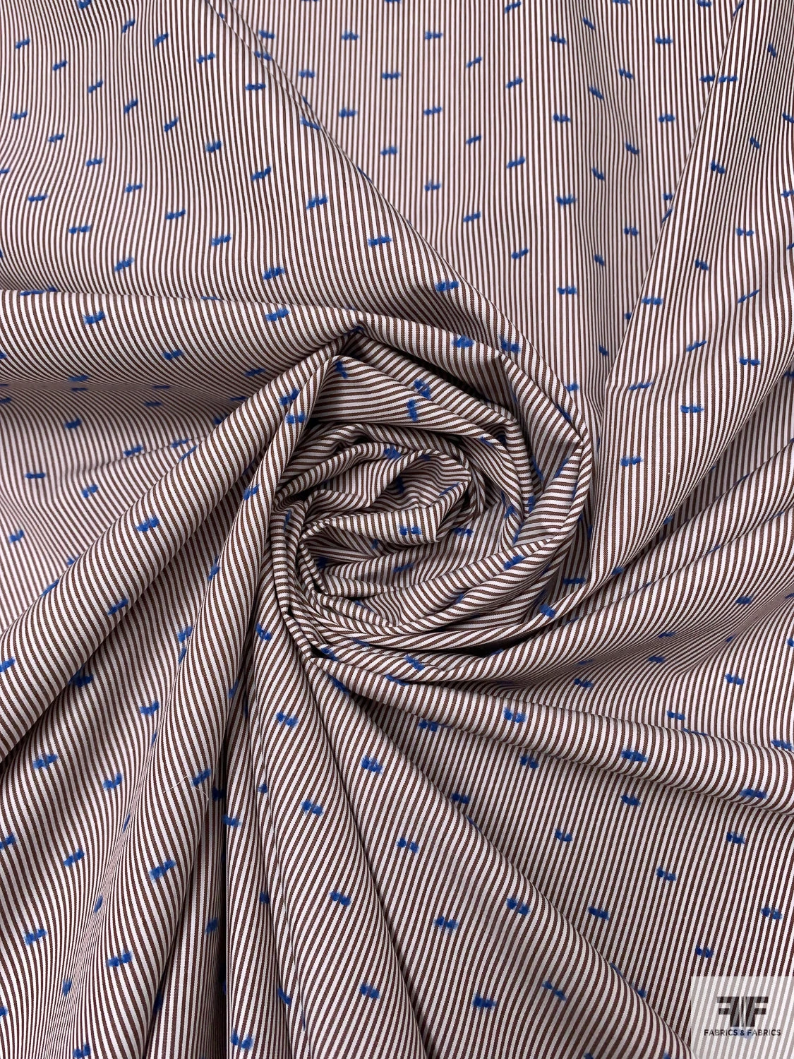 Yarn-Dyed Striped Swiss Dot Cotton Shirting - Brown / White / Blue 3 Yarn-Dyed Striped Swiss Dot Cotton Shirting - Brown / White / Blue