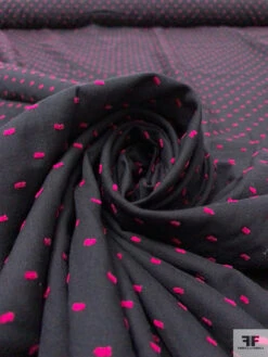Swiss Dot Cotton Voile - Black / Magenta