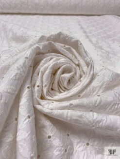 Double-Scalloped Floral Embroidered Cotton Eyelet - White 14 Double-Scalloped Floral Embroidered Cotton Eyelet - White -Fabrics And Fabrics Store 20289 3