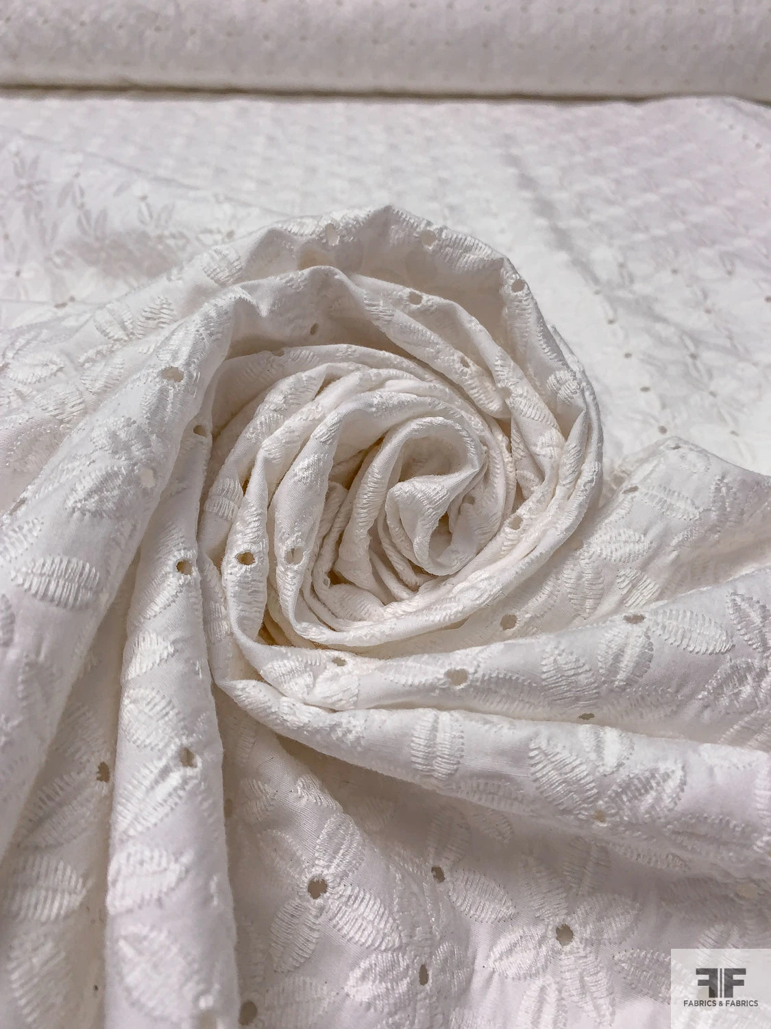 Double-Scalloped Floral Embroidered Cotton Eyelet - White 7 Double-Scalloped Floral Embroidered Cotton Eyelet - White - Image 5