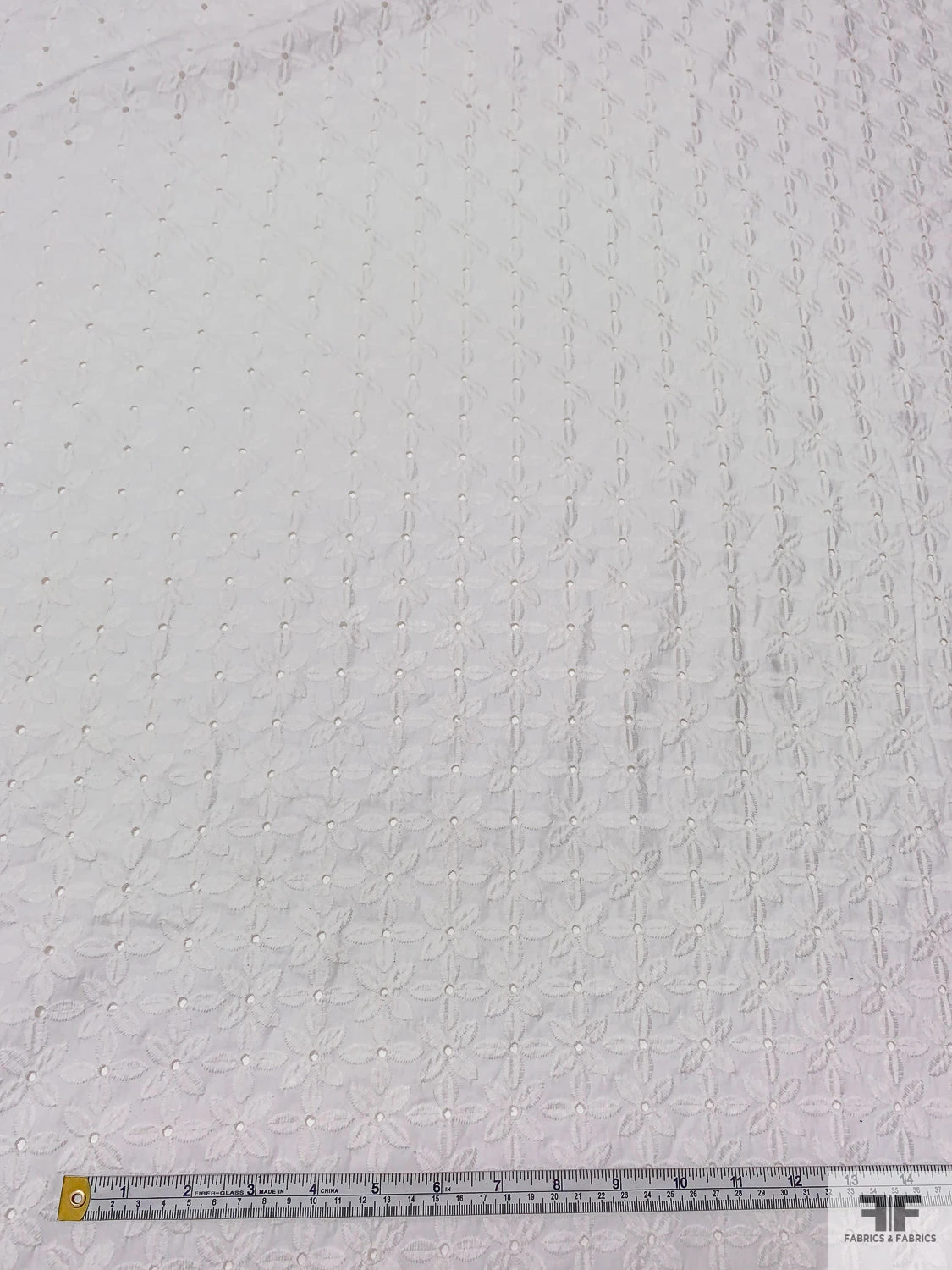 Double-Scalloped Floral Embroidered Cotton Eyelet - White 4 Double-Scalloped Floral Embroidered Cotton Eyelet - White - Image 2