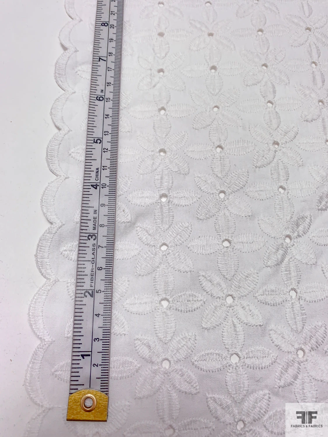Double-Scalloped Floral Embroidered Cotton Eyelet - White 8 Double-Scalloped Floral Embroidered Cotton Eyelet - White - Image 6