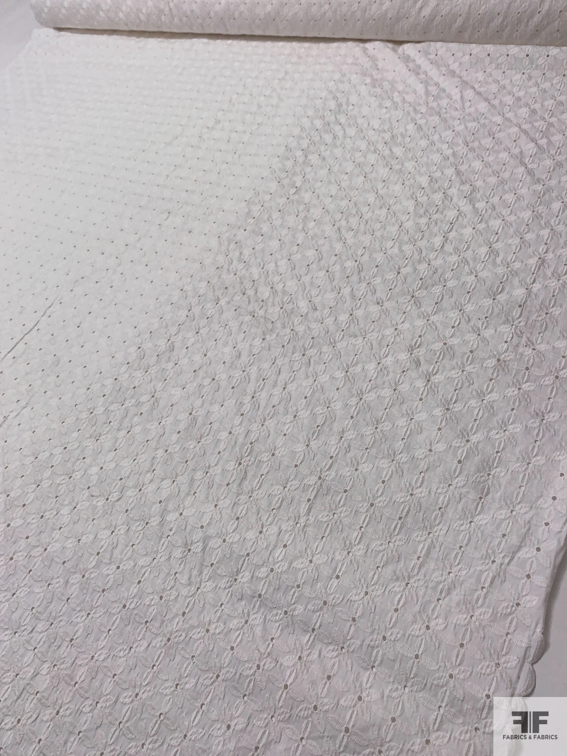 Double-Scalloped Floral Embroidered Cotton Eyelet - White 10 Double-Scalloped Floral Embroidered Cotton Eyelet - White - Image 8