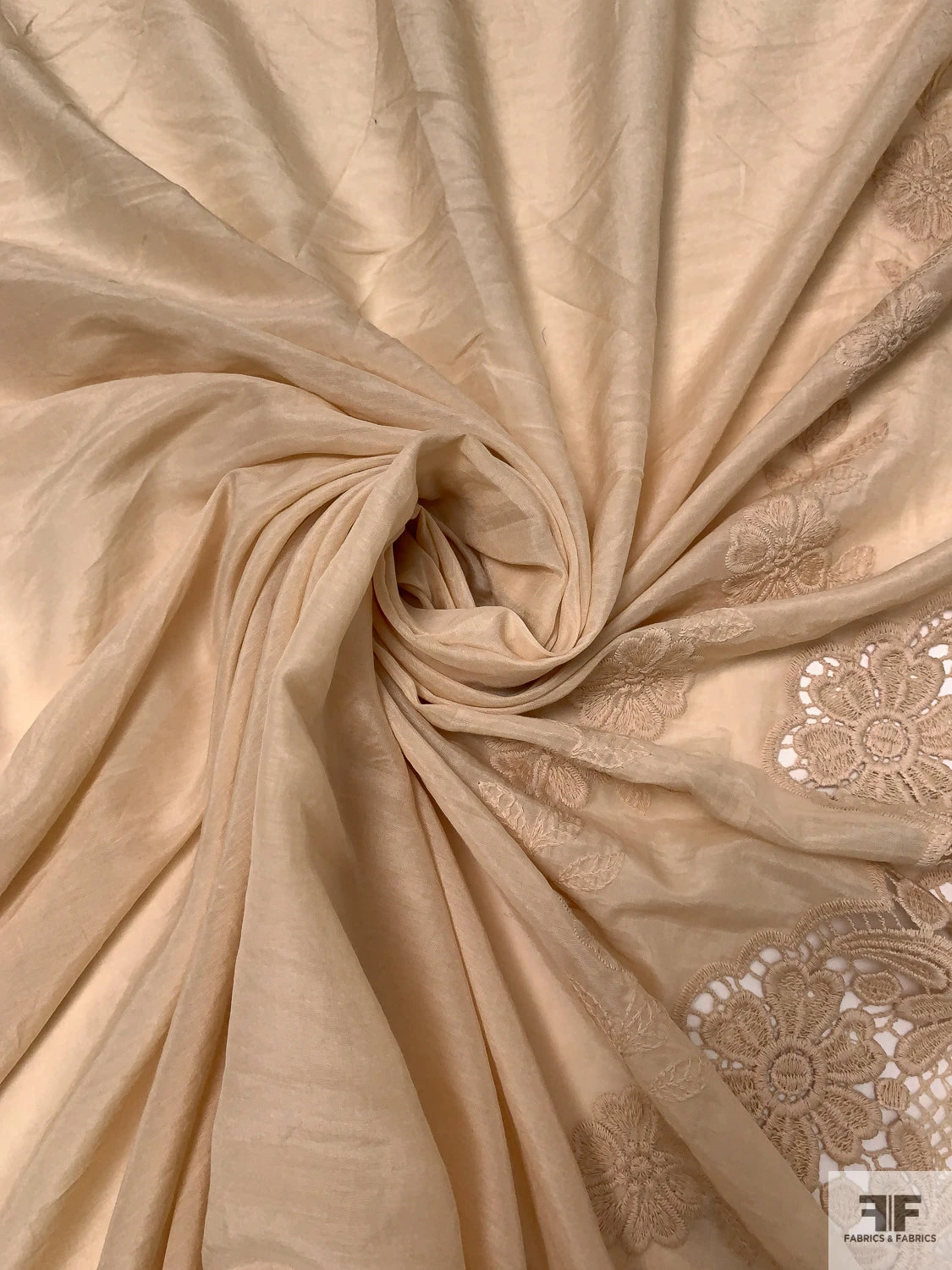 Embroidered Silk-Cotton Voile With Lace Borders - Nude 4 Embroidered Silk-Cotton Voile With Lace Borders - Nude - Image 2