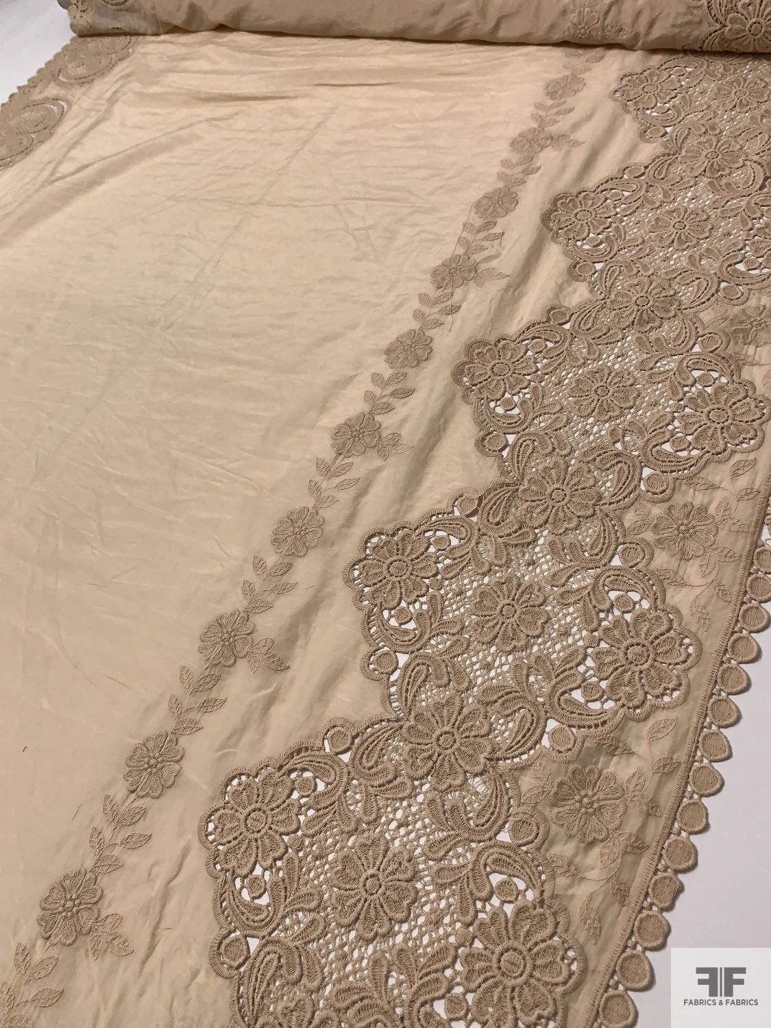 Embroidered Silk-Cotton Voile With Lace Borders - Nude 3 Embroidered Silk-Cotton Voile With Lace Borders - Nude