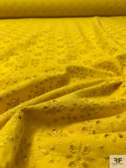 Floral Spiral Embroidered Eyelet Light Cotton Lawn - Mustard Yellow 15 Floral Spiral Embroidered Eyelet Light Cotton Lawn - Mustard Yellow -Fabrics And Fabrics Store 20432 3