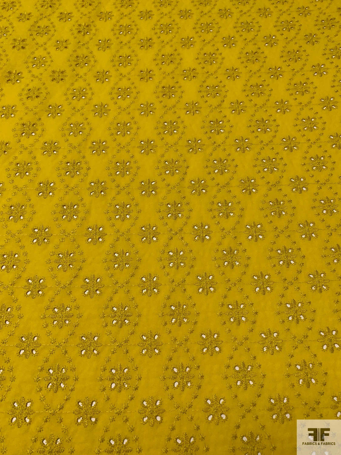 Floral Spiral Embroidered Eyelet Light Cotton Lawn - Mustard Yellow 4 Floral Spiral Embroidered Eyelet Light Cotton Lawn - Mustard Yellow - Image 2