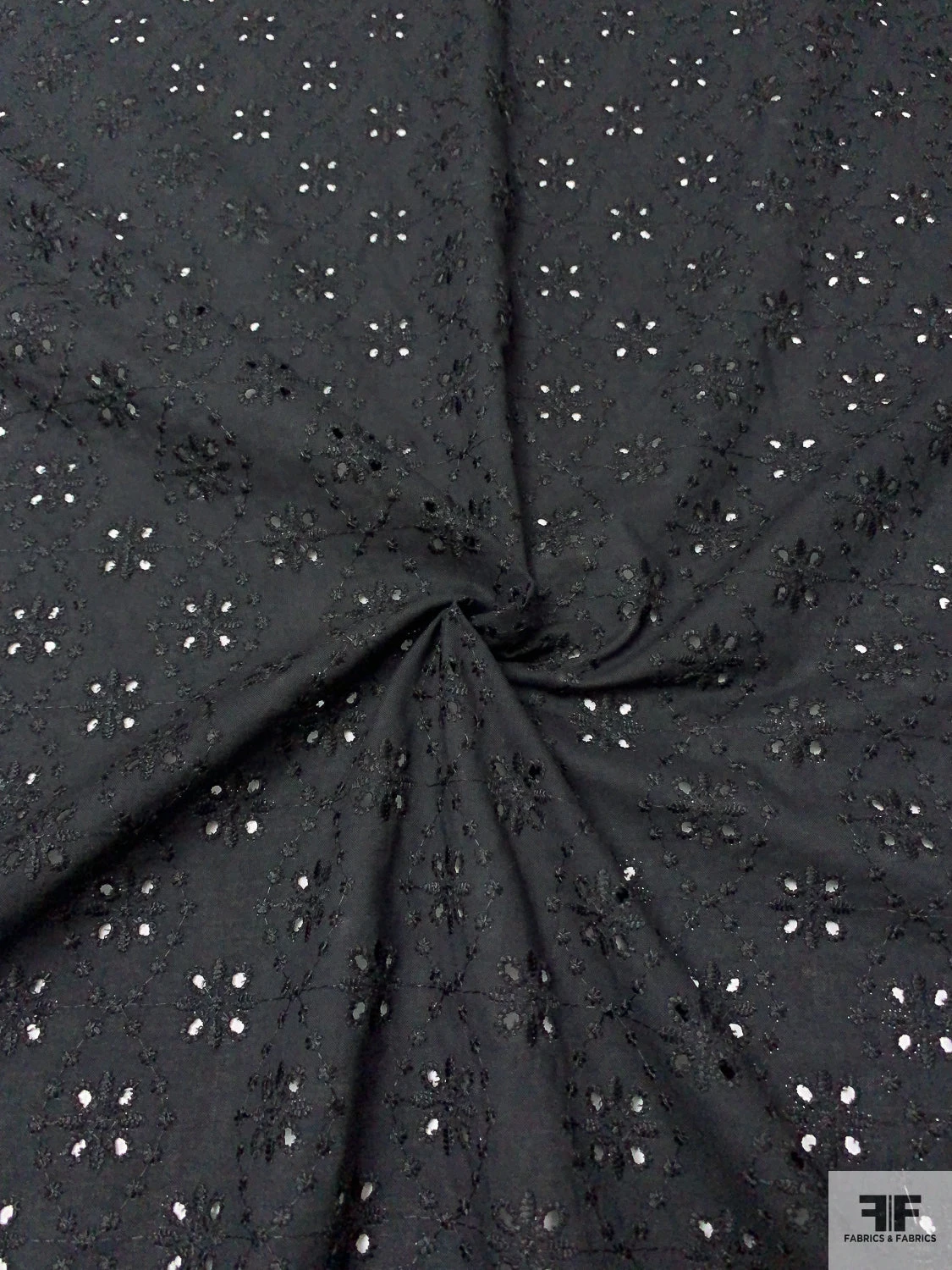 Floral Spiral Embroidered Eyelet Light Cotton Lawn - Black 5 Floral Spiral Embroidered Eyelet Light Cotton Lawn - Black - Image 3