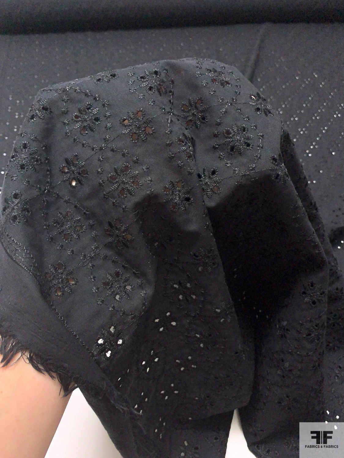 Floral Spiral Embroidered Eyelet Light Cotton Lawn - Black 9 Floral Spiral Embroidered Eyelet Light Cotton Lawn - Black - Image 7