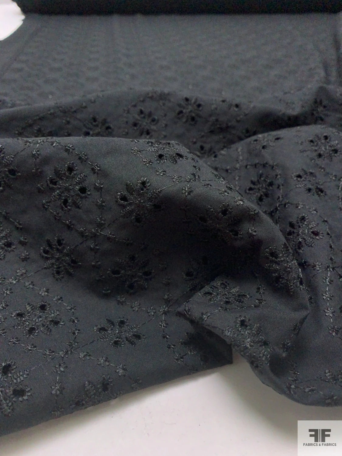 Floral Spiral Embroidered Eyelet Light Cotton Lawn - Black 10 Floral Spiral Embroidered Eyelet Light Cotton Lawn - Black - Image 8