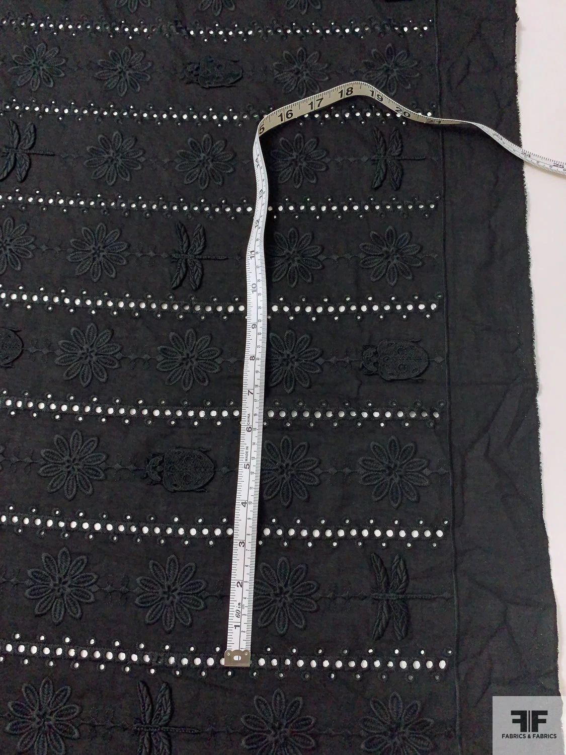 3D Appliquéd Ladybugs And Floral Embroidered Eyelet Cotton Lawn - Black 10 3D Appliquéd Ladybugs And Floral Embroidered Eyelet Cotton Lawn - Black - Image 8