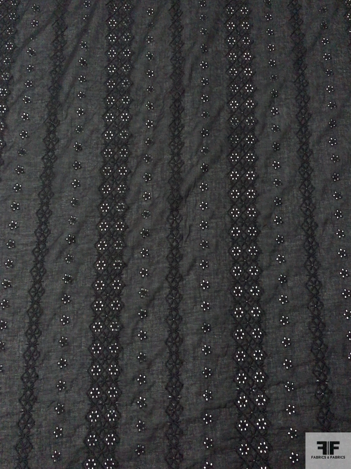 Geo-Striped Motif Embroidered Eyelet Cotton Voile - Black 4 Geo-Striped Motif Embroidered Eyelet Cotton Voile - Black - Image 2