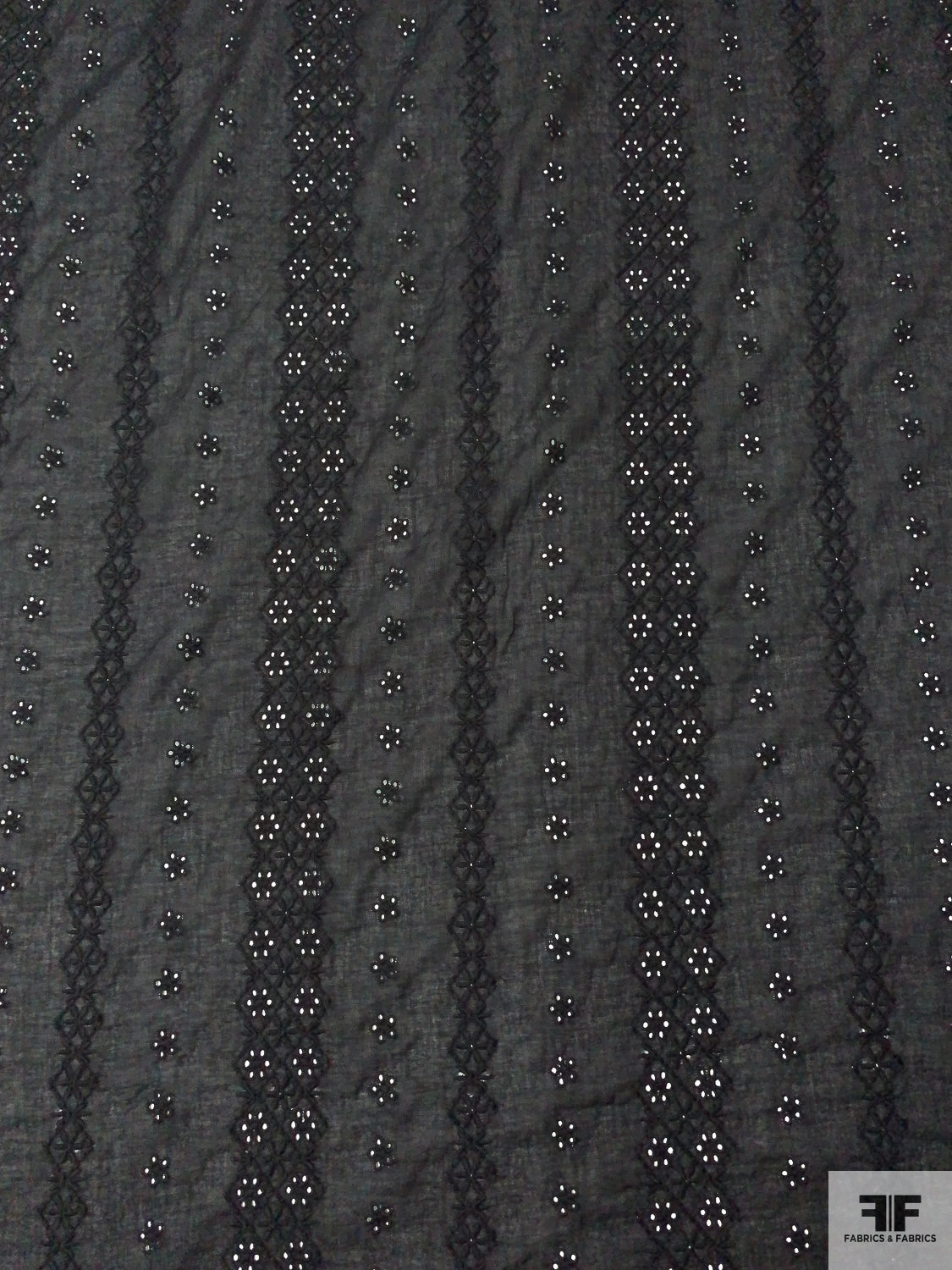 Geo-Striped Motif Embroidered Eyelet Cotton Voile - Black 5 Geo-Striped Motif Embroidered Eyelet Cotton Voile - Black - Image 3