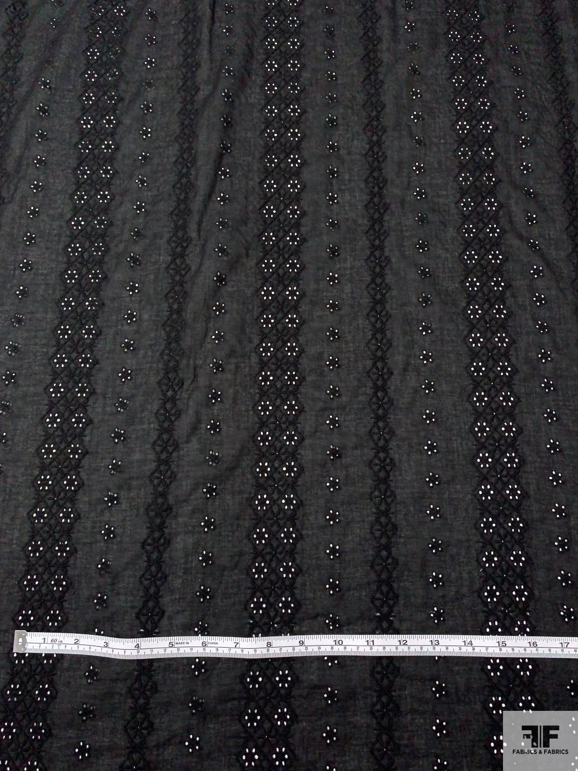 Geo-Striped Motif Embroidered Eyelet Cotton Voile - Black 7 Geo-Striped Motif Embroidered Eyelet Cotton Voile - Black - Image 5