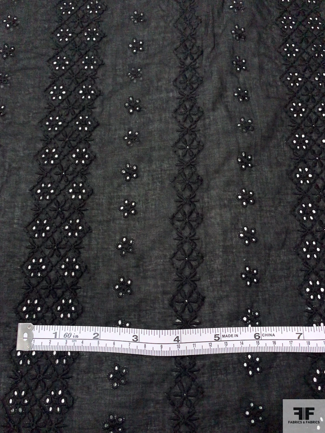 Geo-Striped Motif Embroidered Eyelet Cotton Voile - Black 8 Geo-Striped Motif Embroidered Eyelet Cotton Voile - Black - Image 6