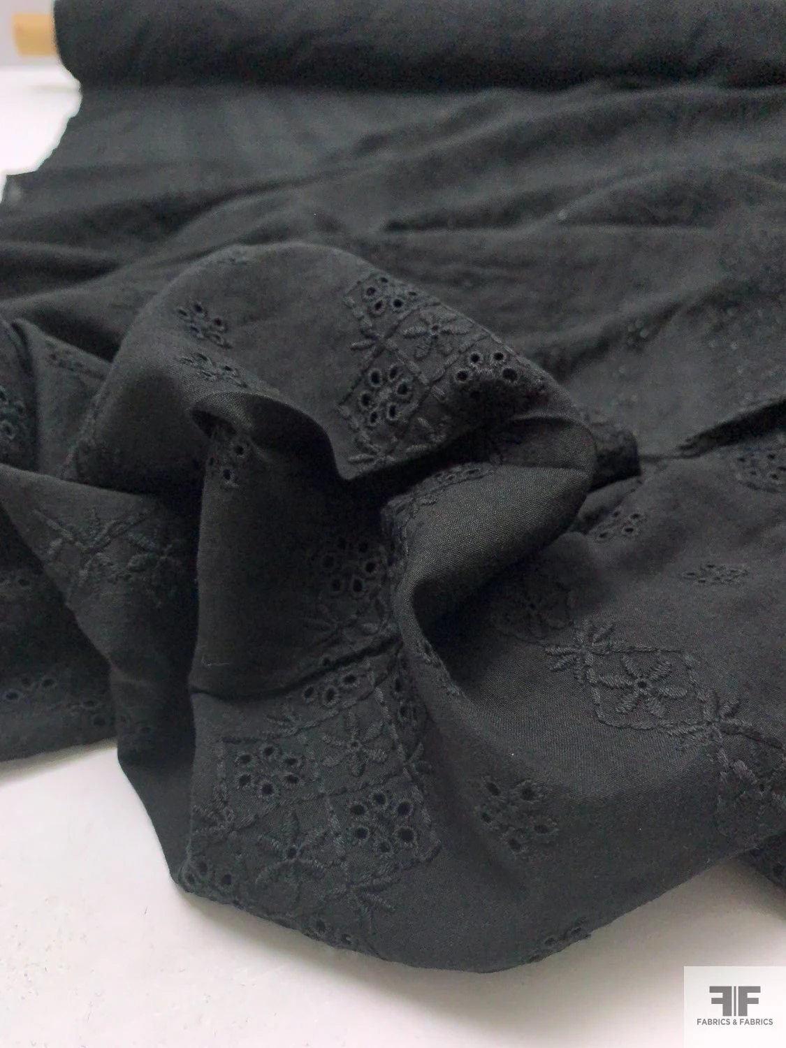 Geo-Striped Motif Embroidered Eyelet Cotton Voile - Black 10 Geo-Striped Motif Embroidered Eyelet Cotton Voile - Black - Image 8