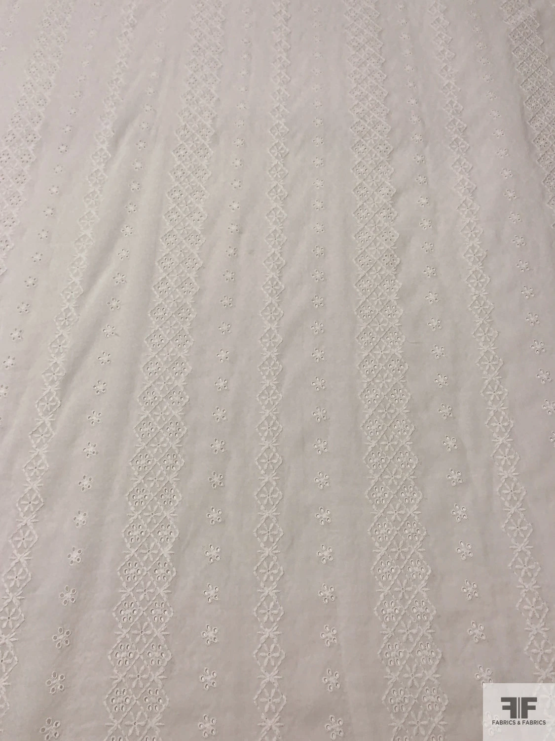 Geo-Striped Motif Embroidered Eyelet Cotton Voile - White 6 Geo-Striped Motif Embroidered Eyelet Cotton Voile - White - Image 4