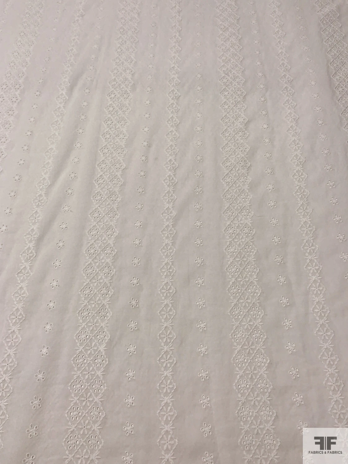 Geo-Striped Motif Embroidered Eyelet Cotton Voile - White 5 Geo-Striped Motif Embroidered Eyelet Cotton Voile - White - Image 3