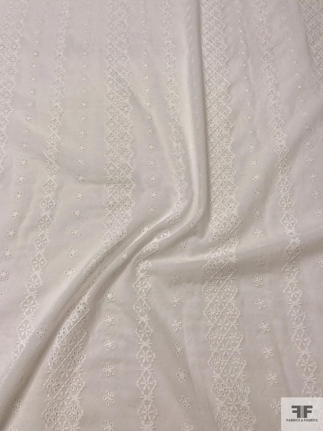 Geo-Striped Motif Embroidered Eyelet Cotton Voile - White 7 Geo-Striped Motif Embroidered Eyelet Cotton Voile - White - Image 5