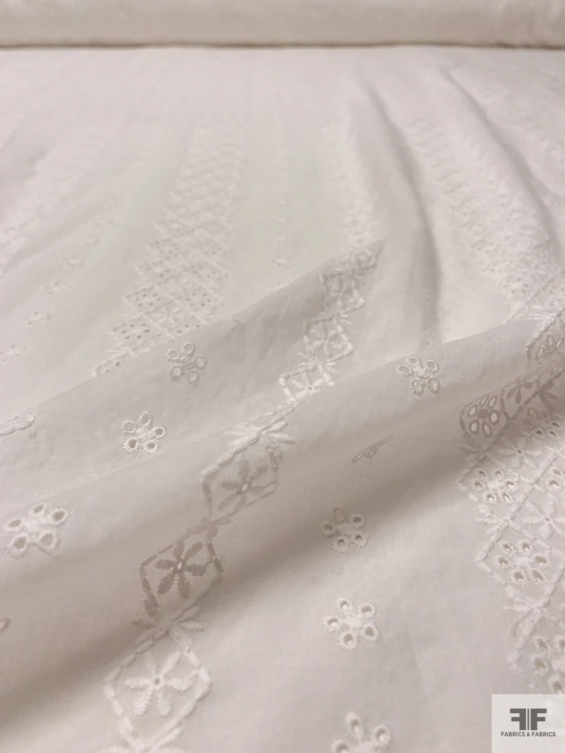 Geo-Striped Motif Embroidered Eyelet Cotton Voile - White 4 Geo-Striped Motif Embroidered Eyelet Cotton Voile - White - Image 2