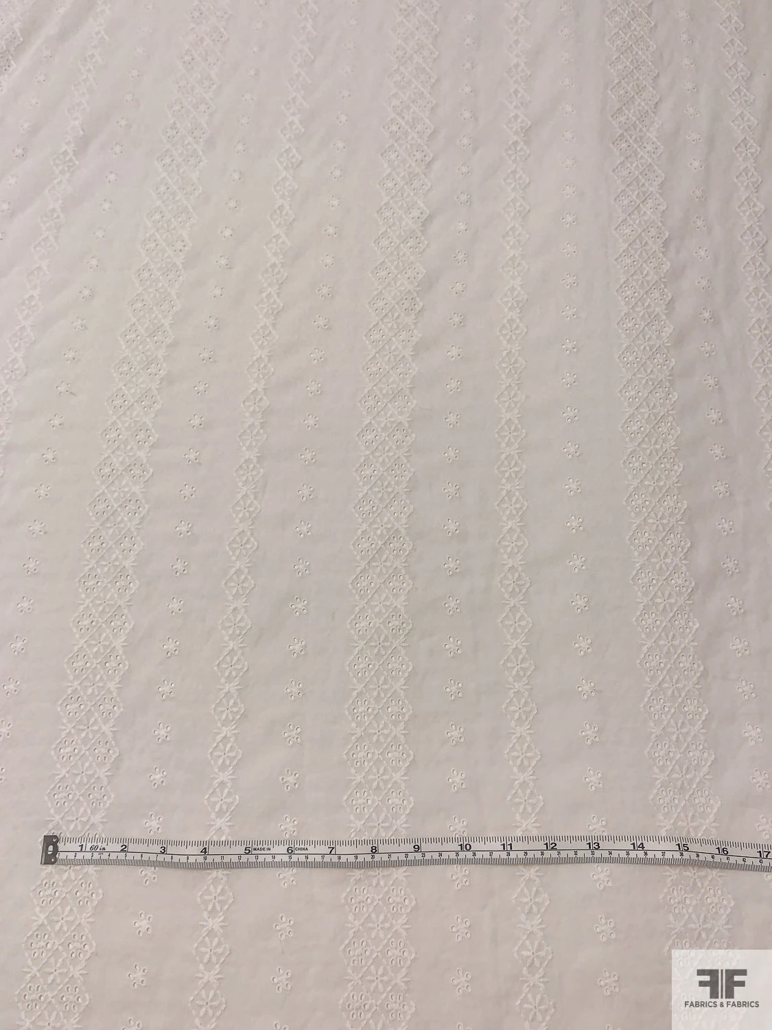 Geo-Striped Motif Embroidered Eyelet Cotton Voile - White 8 Geo-Striped Motif Embroidered Eyelet Cotton Voile - White - Image 6