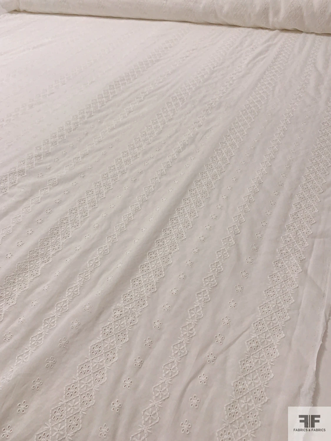 Geo-Striped Motif Embroidered Eyelet Cotton Voile - White 10 Geo-Striped Motif Embroidered Eyelet Cotton Voile - White - Image 8