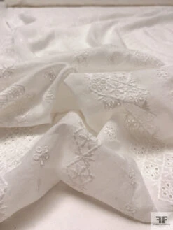 Geo-Striped Motif Embroidered Eyelet Cotton Voile - White 19 Geo-Striped Motif Embroidered Eyelet Cotton Voile - White -Fabrics And Fabrics Store 20436 9