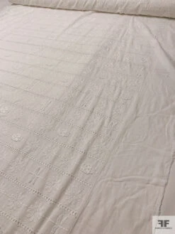 3D Appliquéd Ladybugs And Floral Embroidered Eyelet Heavy Cotton Voile - White -Fabrics And Fabrics Store 20437 6