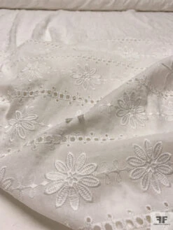 3D Appliquéd Ladybugs And Floral Embroidered Eyelet Heavy Cotton Voile - White -Fabrics And Fabrics Store 20437 8