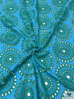 Floral Medallions Embroidered Eyelet Heavy Cotton Voile - Turquoise / Green 15 Floral Medallions Embroidered Eyelet Heavy Cotton Voile - Turquoise / Green -Fabrics And Fabrics Store 20439 1